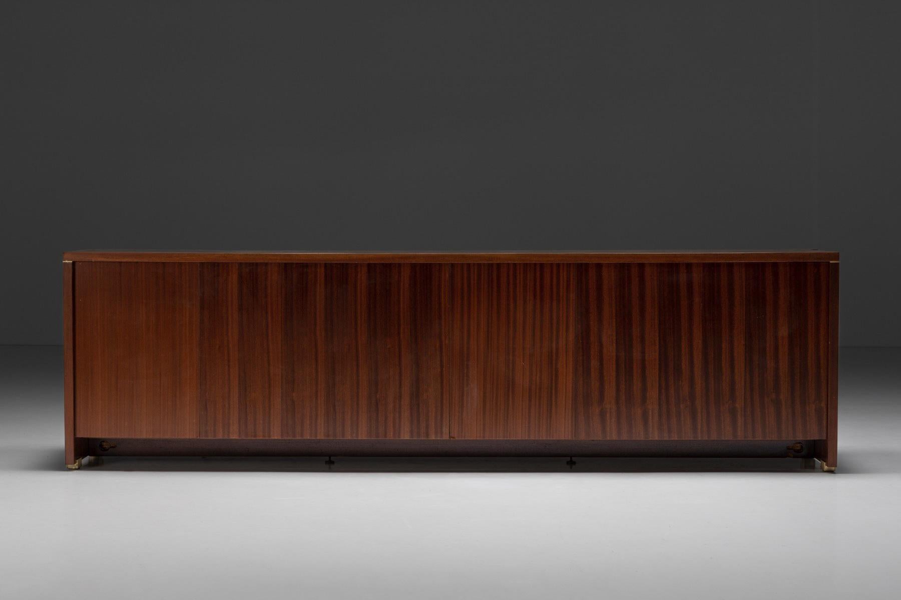 French Walnut and Brass Sideboard by Pierre Balmain, France, 1980s