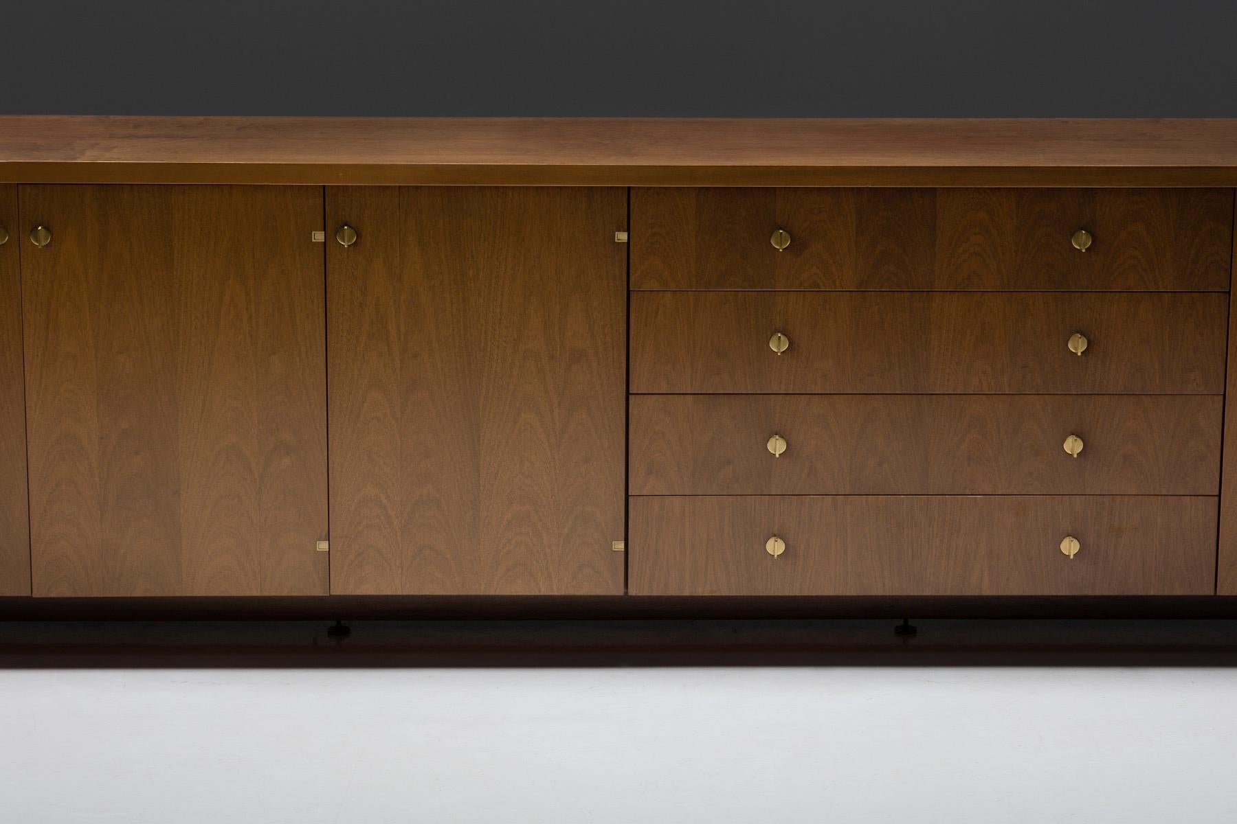 Walnut and Brass Sideboard by Pierre Balmain, France, 1980s In Excellent Condition In Antwerp, BE