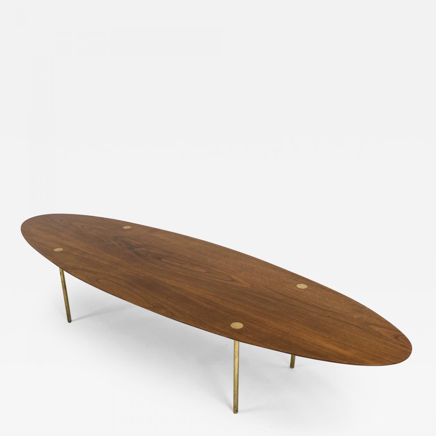 American Walnut and Brass Surfboard coffee table