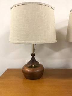Walnut and Brass Table Lamps by Modeline