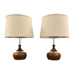 Walnut and Brass Table Lamps by Modeline