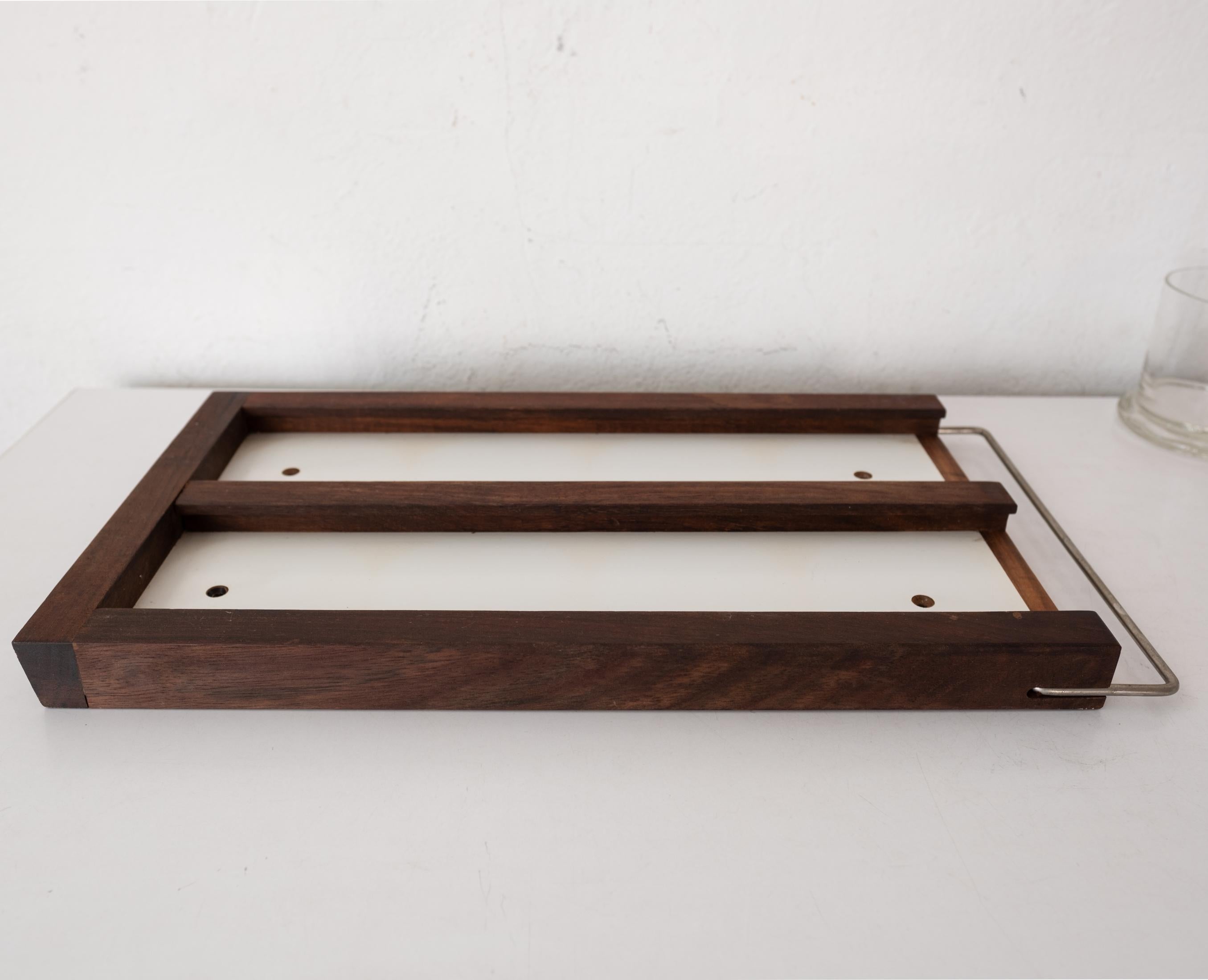 Walnut and Brass Wall Mounted Tray and Glasses For Sale 4