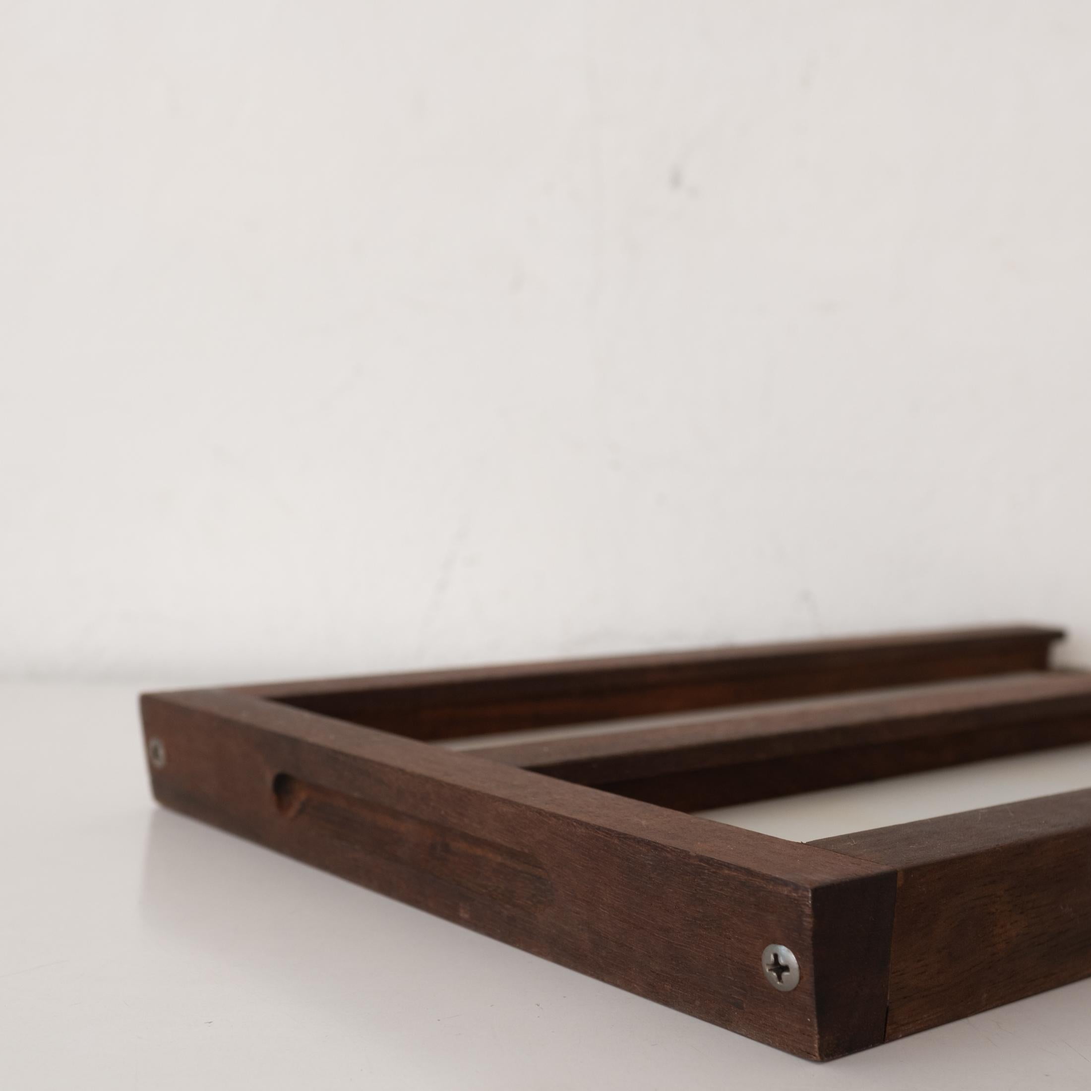 Walnut and Brass Wall Mounted Tray and Glasses For Sale 1