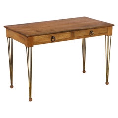 Walnut and Brass Writing Desk attributed to Jacques Adnet, France, 1950s