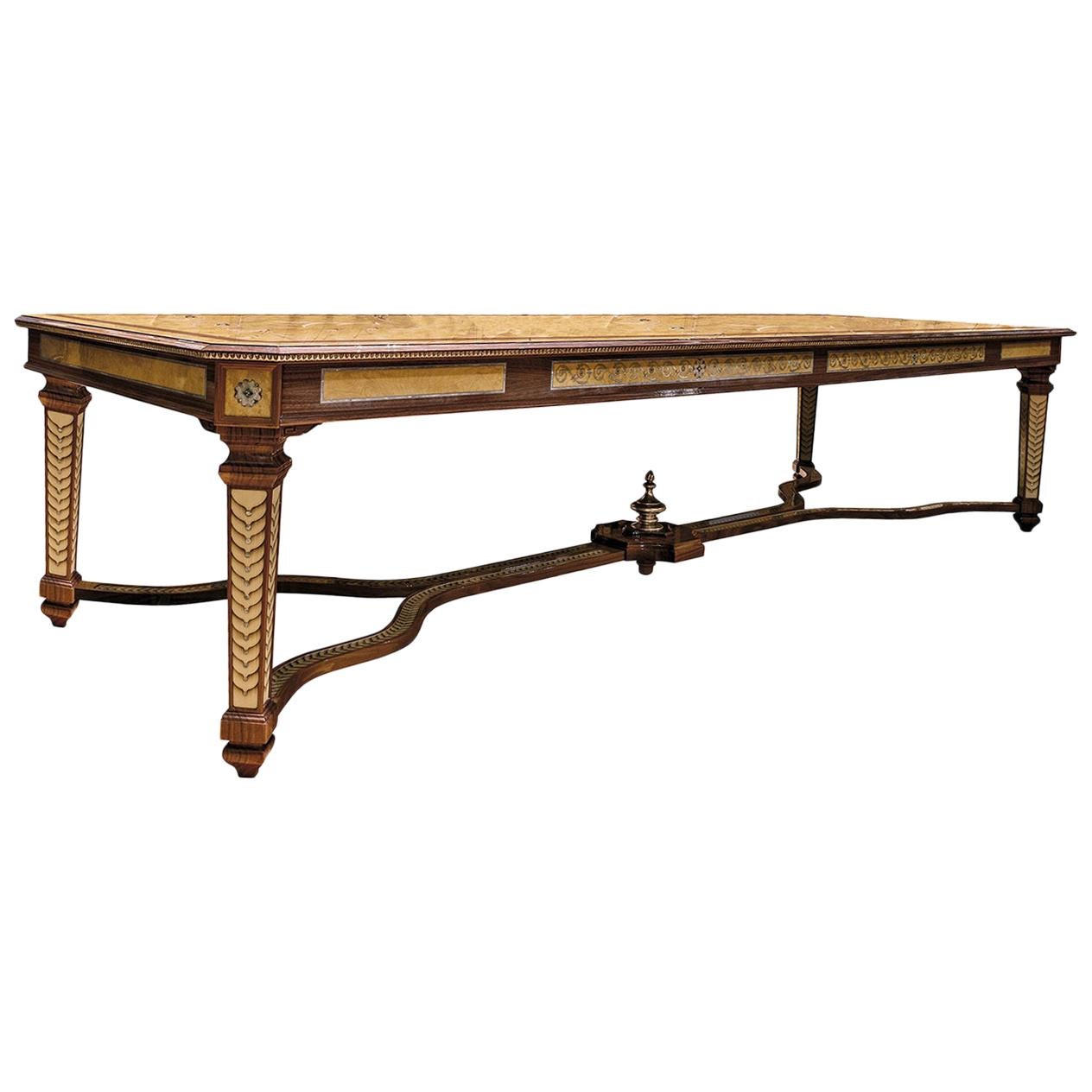 Walnut and Briar Dining Table with Gold Leaf Inlay