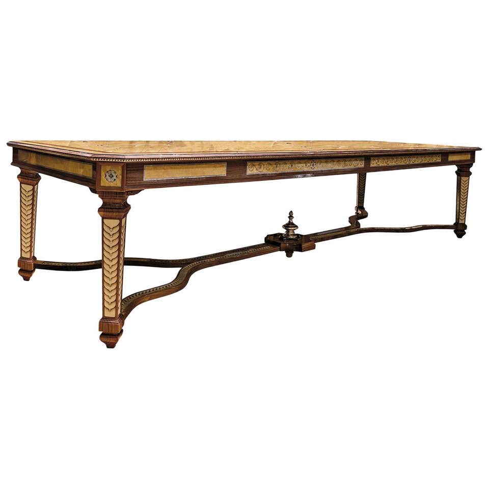 Custom Walnut Dining Table Featuring Metal Inlay For Sale at 1stDibs