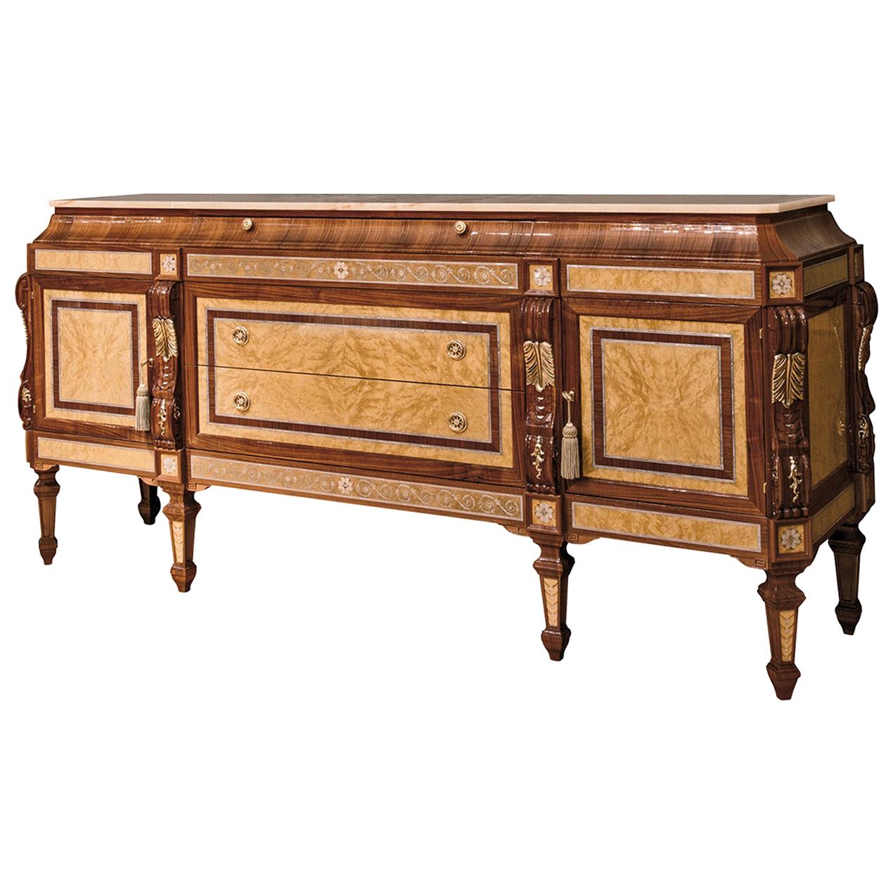 Walnut and Briar Sideboard with Onice Miele Marble Top
