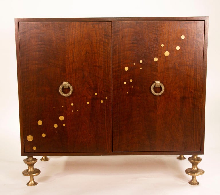 Walnut and Bronze Bar with HandSculpted Bronze Handles and