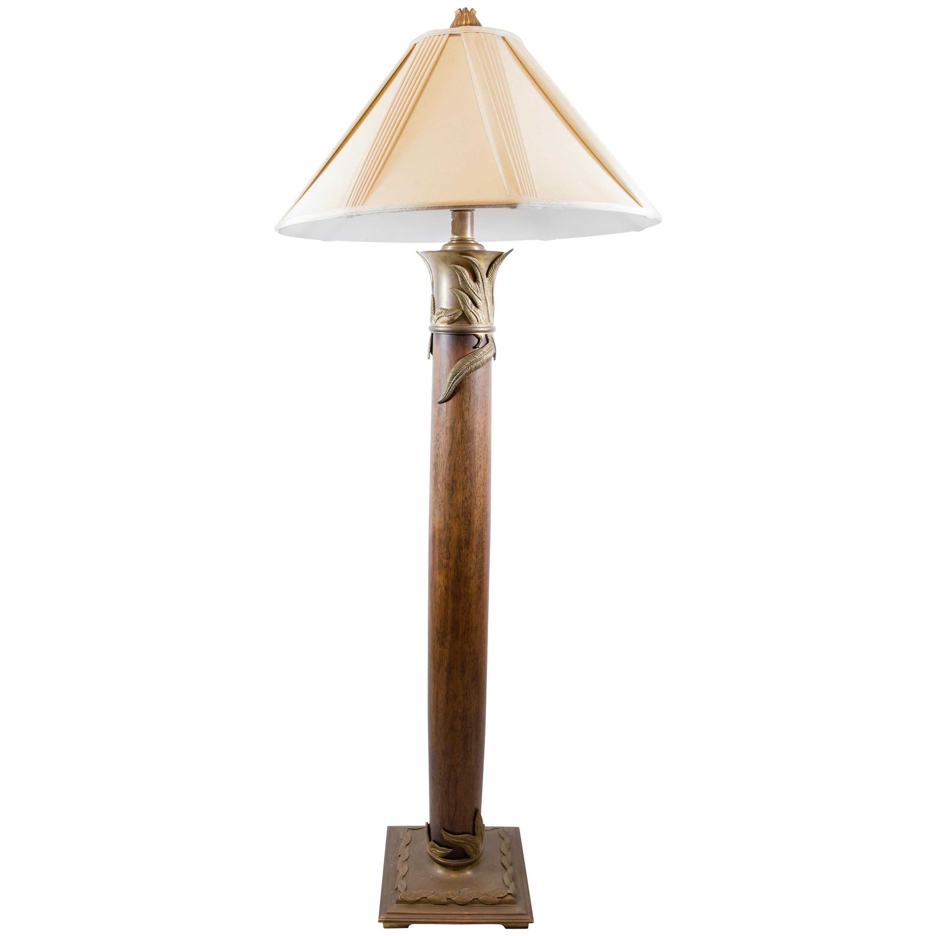 Walnut and Bronze Midcentury Floor Lamp