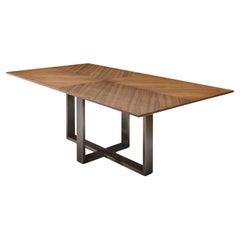 Walnut and Bronze Modern Dining Table Designed by Greg Sheres, In Stock