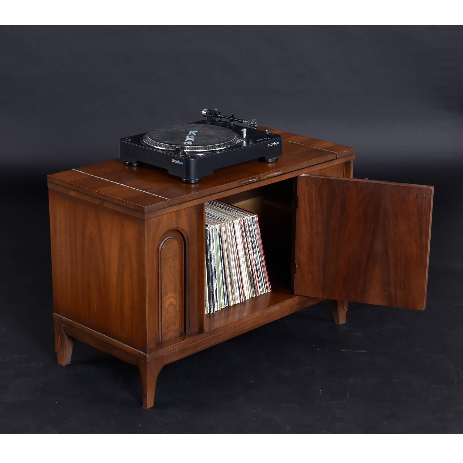 Walnut and Burl Expanding Bar Server and Record Cabinet With Finished Back Side 3