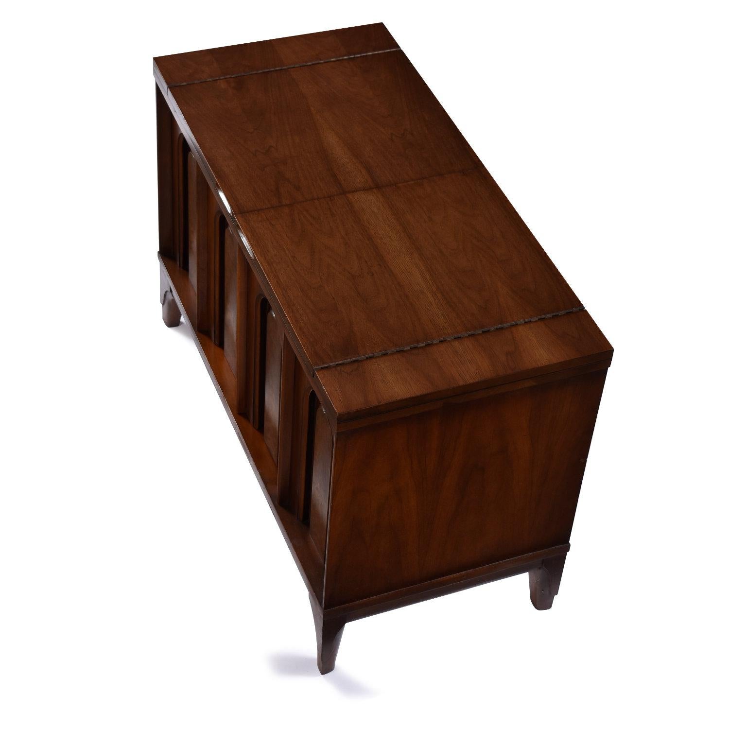 Walnut and Burl Expanding Bar Server and Record Cabinet With Finished Back Side 5
