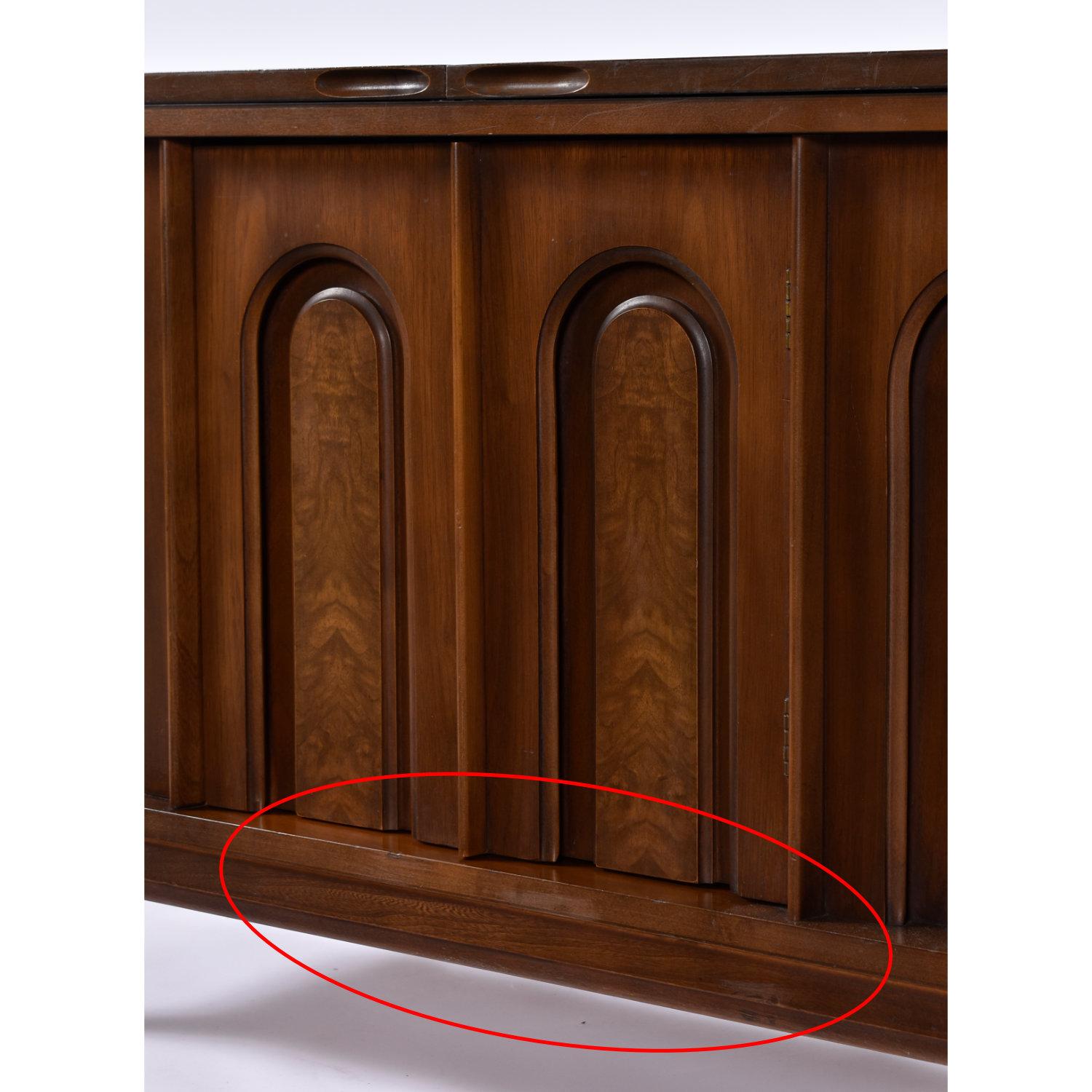 Walnut and Burl Expanding Bar Server and Record Cabinet With Finished Back Side 1
