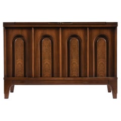 Walnut and Burl Expanding Bar Server and Record Cabinet With Finished Back Side