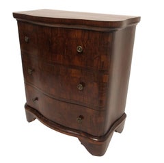 Walnut and Burl Walnut Three-Drawer Comodino Italian 19th Century