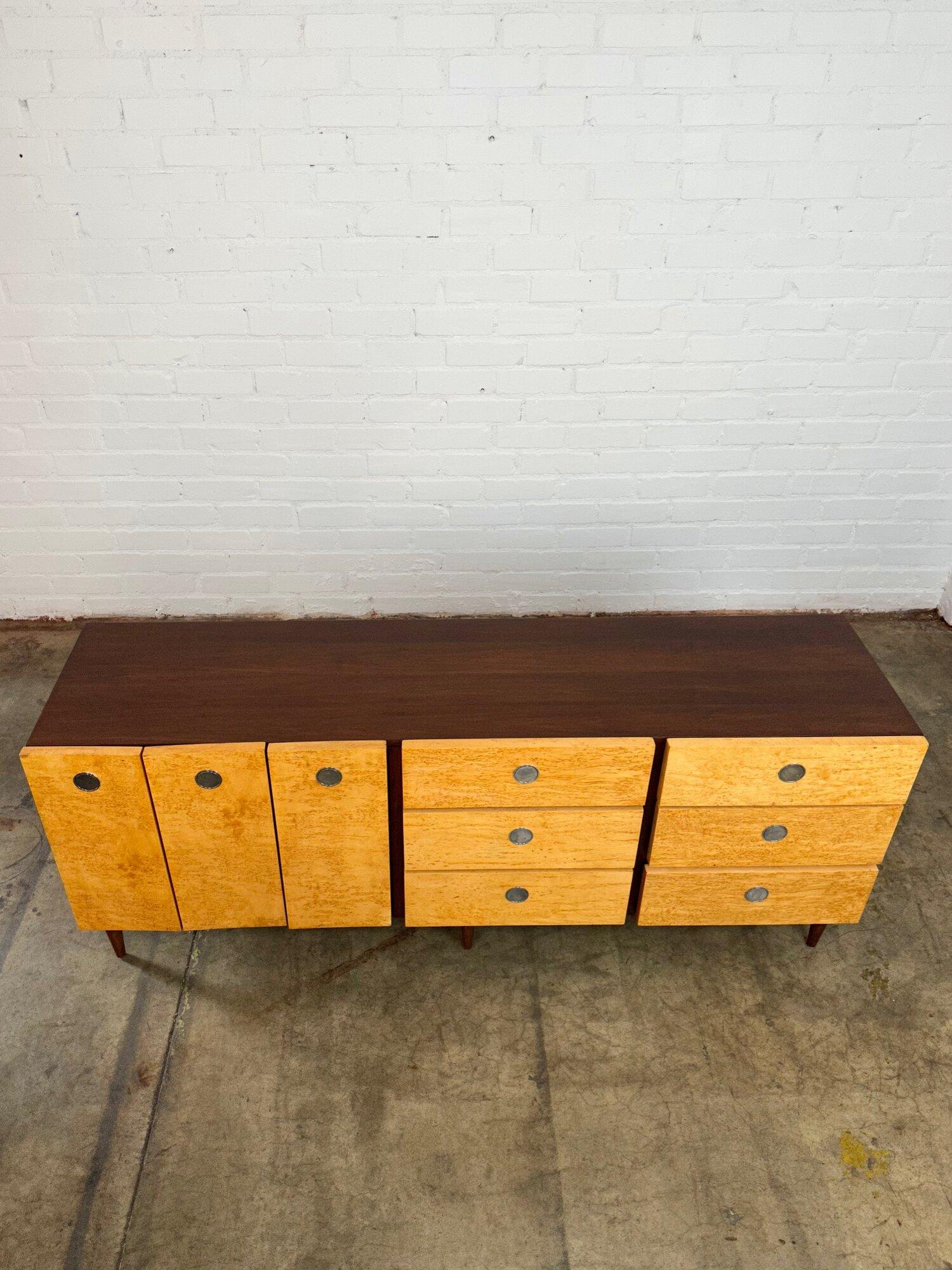 Walnut and Burl Wood Dresser In Good Condition In Los Angeles, CA