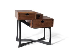 Walnut and Burnt Ash Coriolis Side Table, Three Drawer Nightstand / End Table