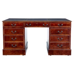 Vintage Walnut and burr leather top pedestal desk