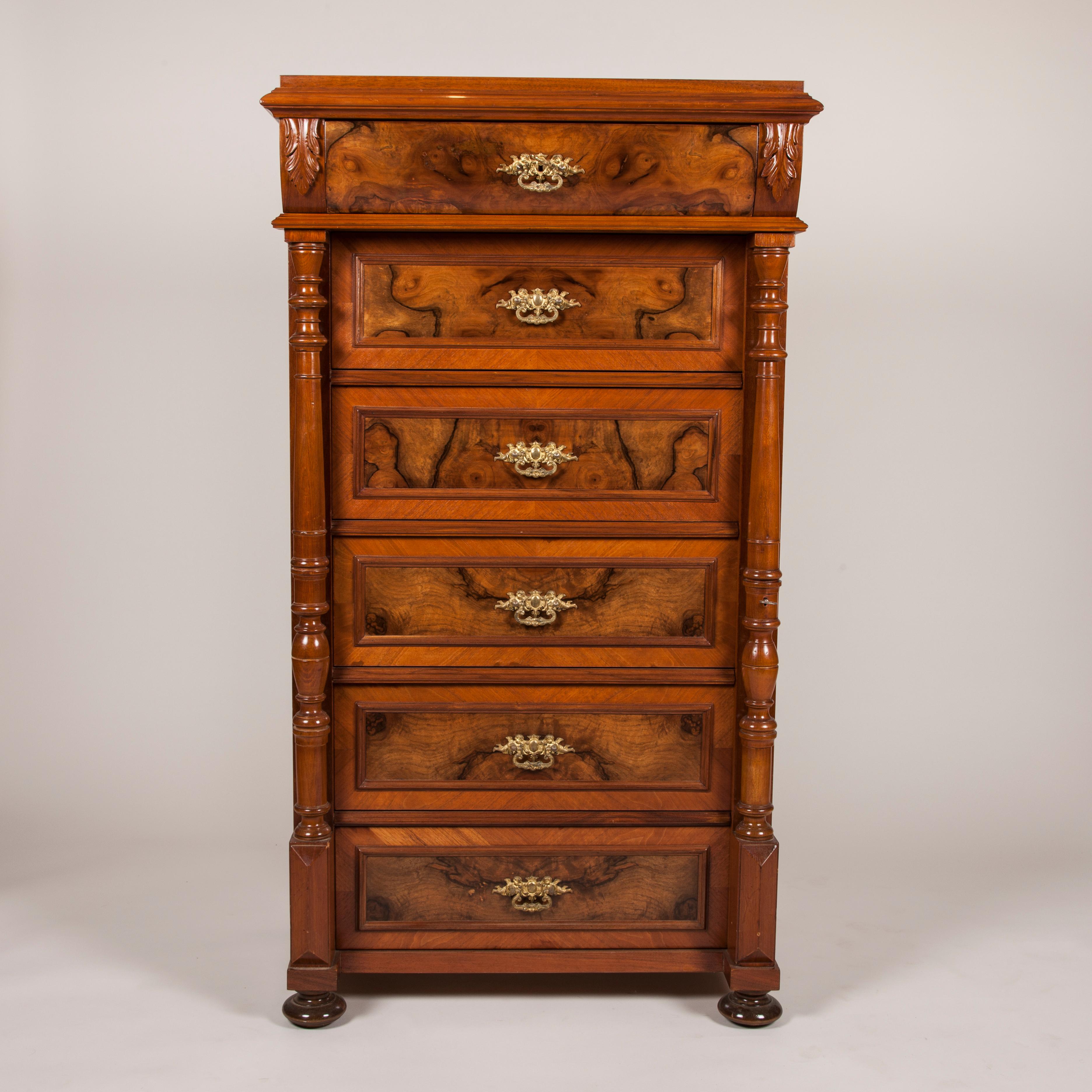 Danish Walnut and Burr Walnut Chest of Drawers For Sale
