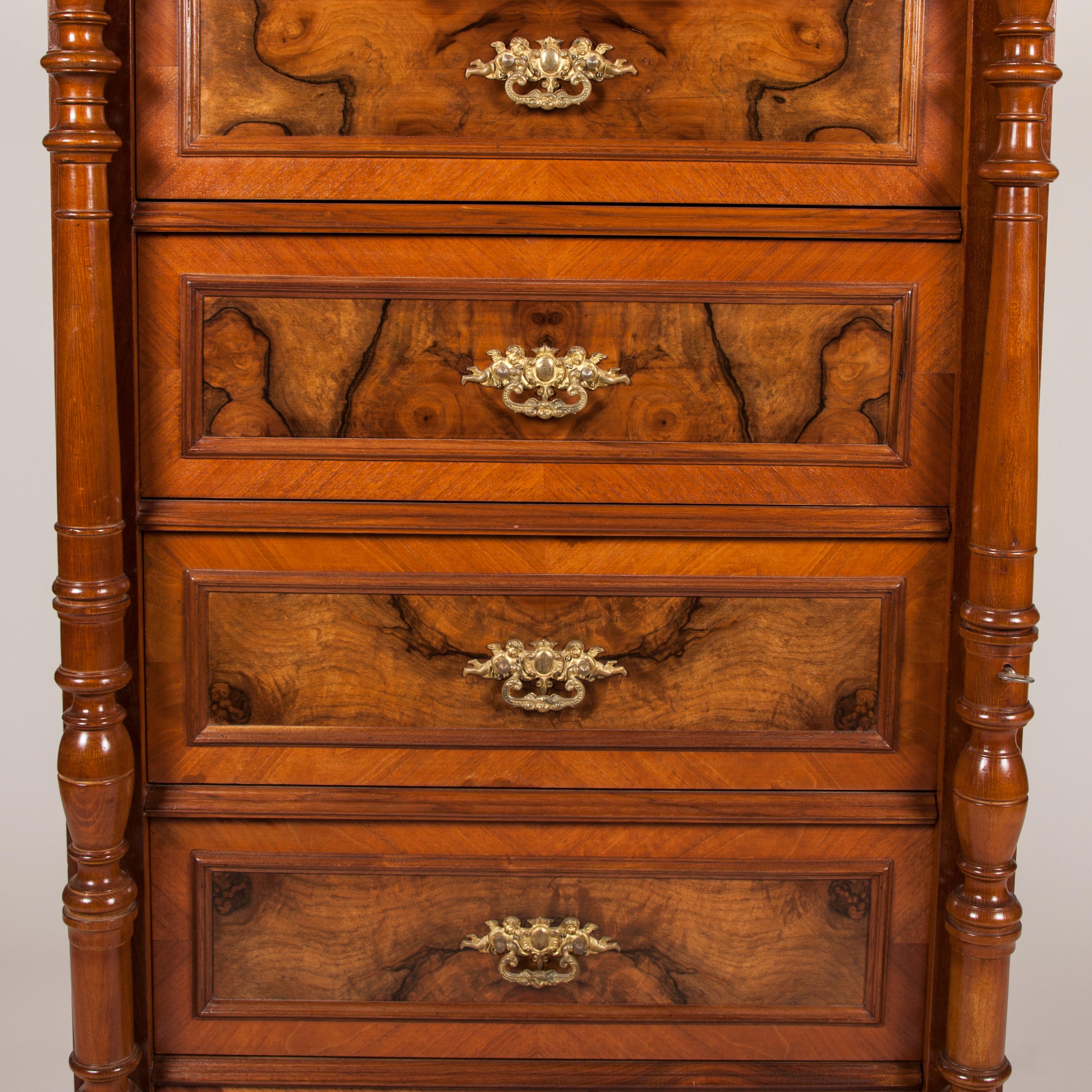19th Century Walnut and Burr Walnut Chest of Drawers For Sale