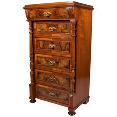 Walnut and Burr Walnut Chest of Drawers