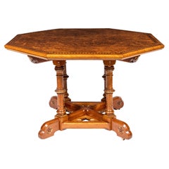 Antique Walnut and Burr Walnut Octagonal Centre Table, England circa 1870