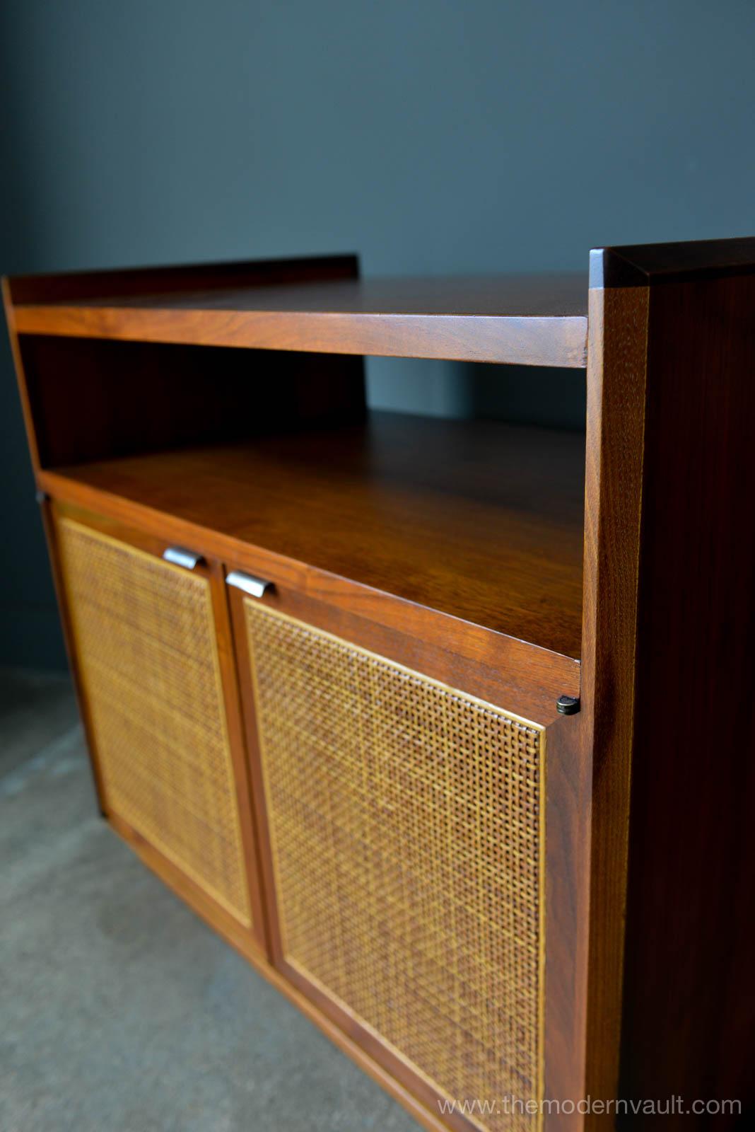Mid-Century Modern Walnut and Cane Cabinet or Nightstand by Jack Cartwright for Founders circa 1965
