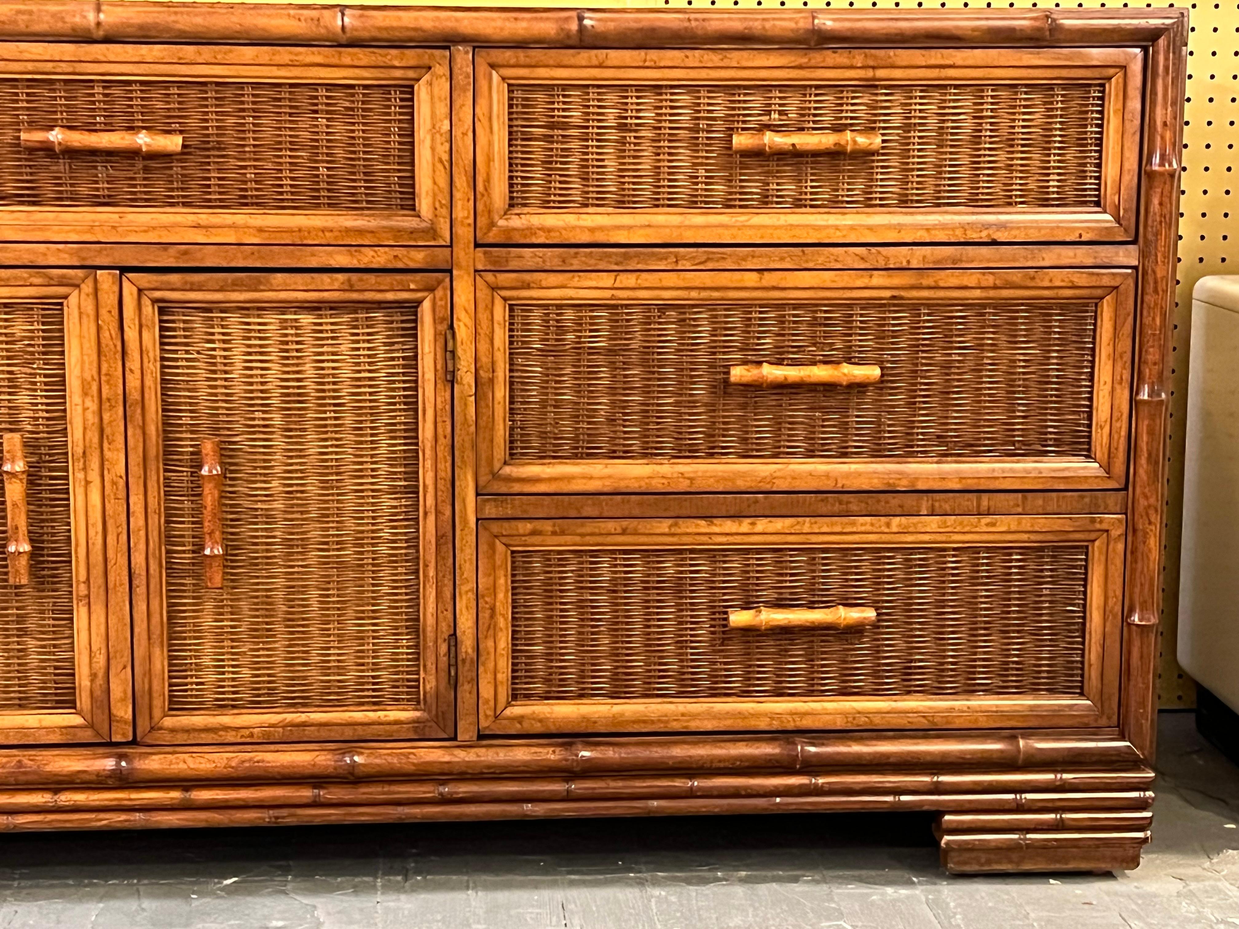 Mid Century Walnut & Cane Dresser by Merton Gershun for American of Martinsville In Excellent Condition In Pasadena, CA