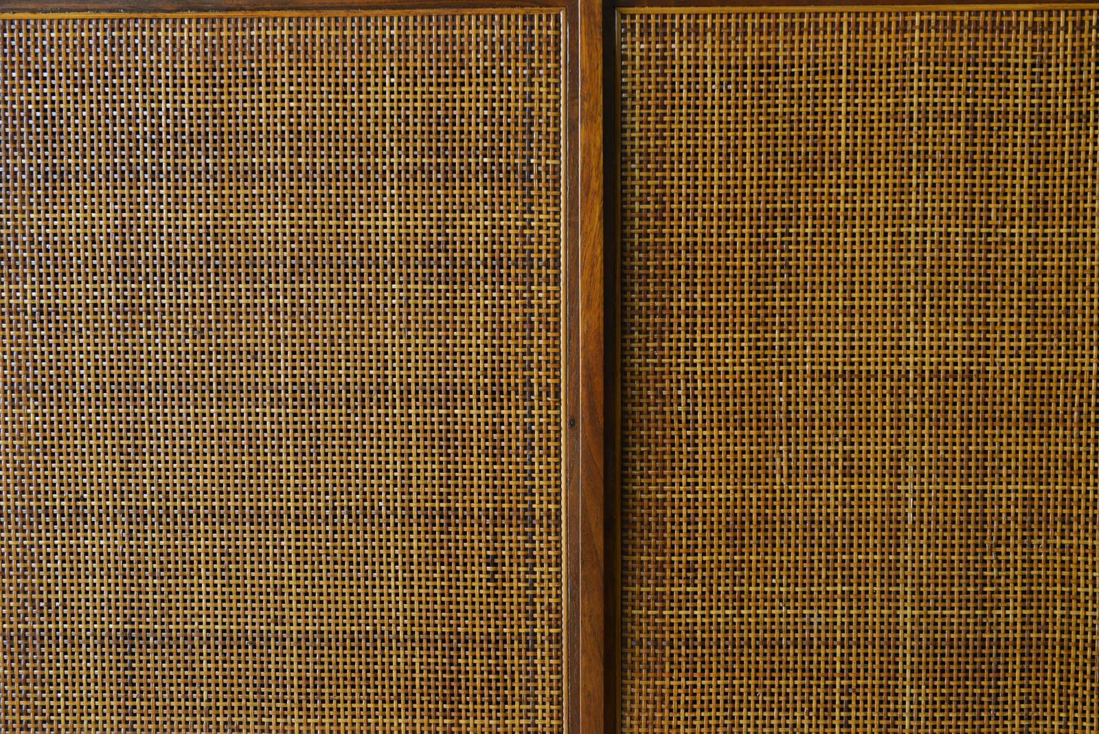 Walnut and Cane Floating Cabinet, ca. 1955 In Excellent Condition In Costa Mesa, CA