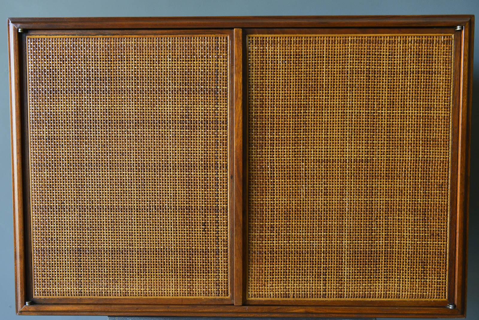 Mid-20th Century Walnut and Cane Floating Cabinet, ca. 1955
