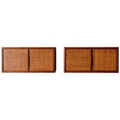 Walnut and Cane Floating Cabinets or Nightstands, ca. 1955