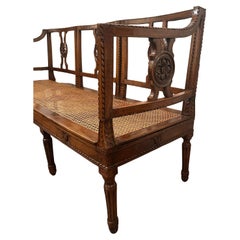 Walnut and Cane Hand Carved Italian Tuscan Bench 19th Century