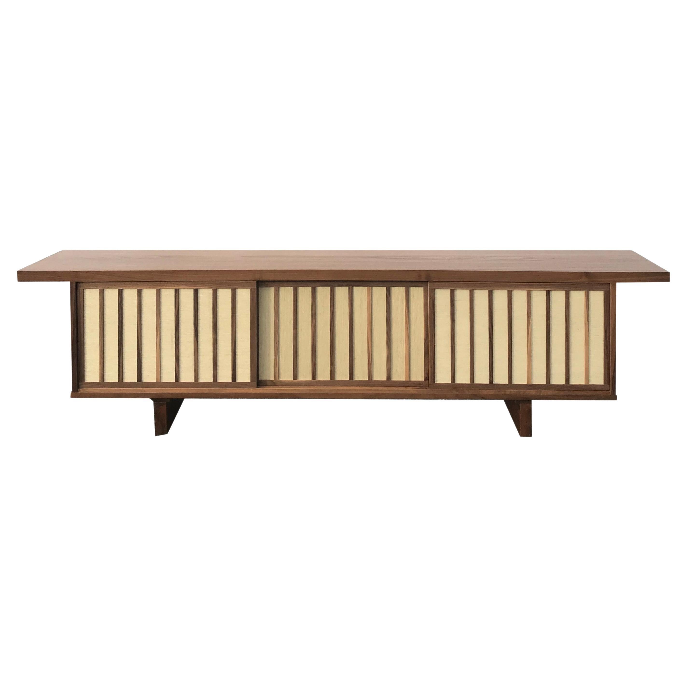 Walnut and Cane Low Profile Sideboard For Sale at 1stDibs