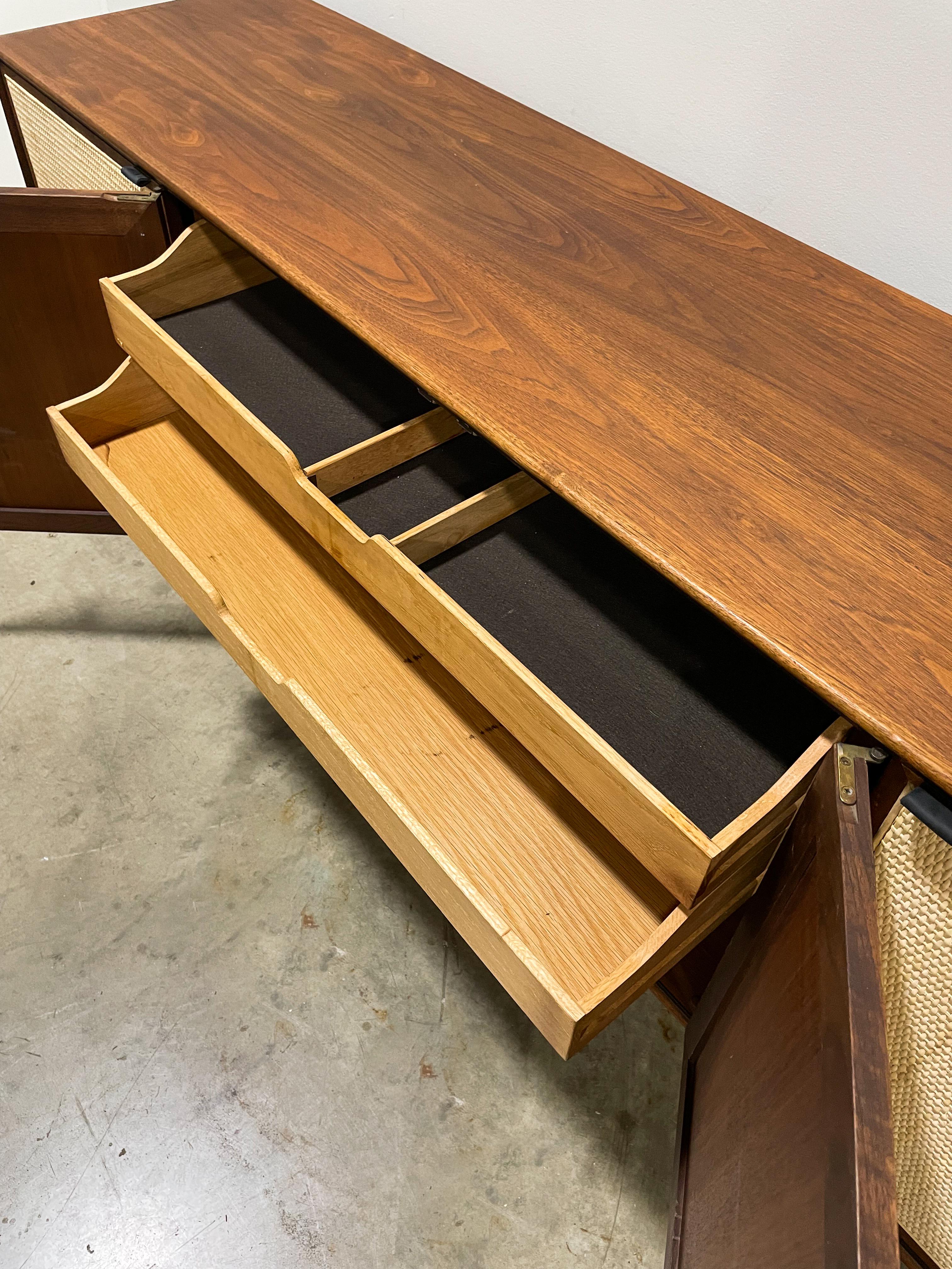 Walnut and Cane Mid Century Modern Credenza by Founders 3