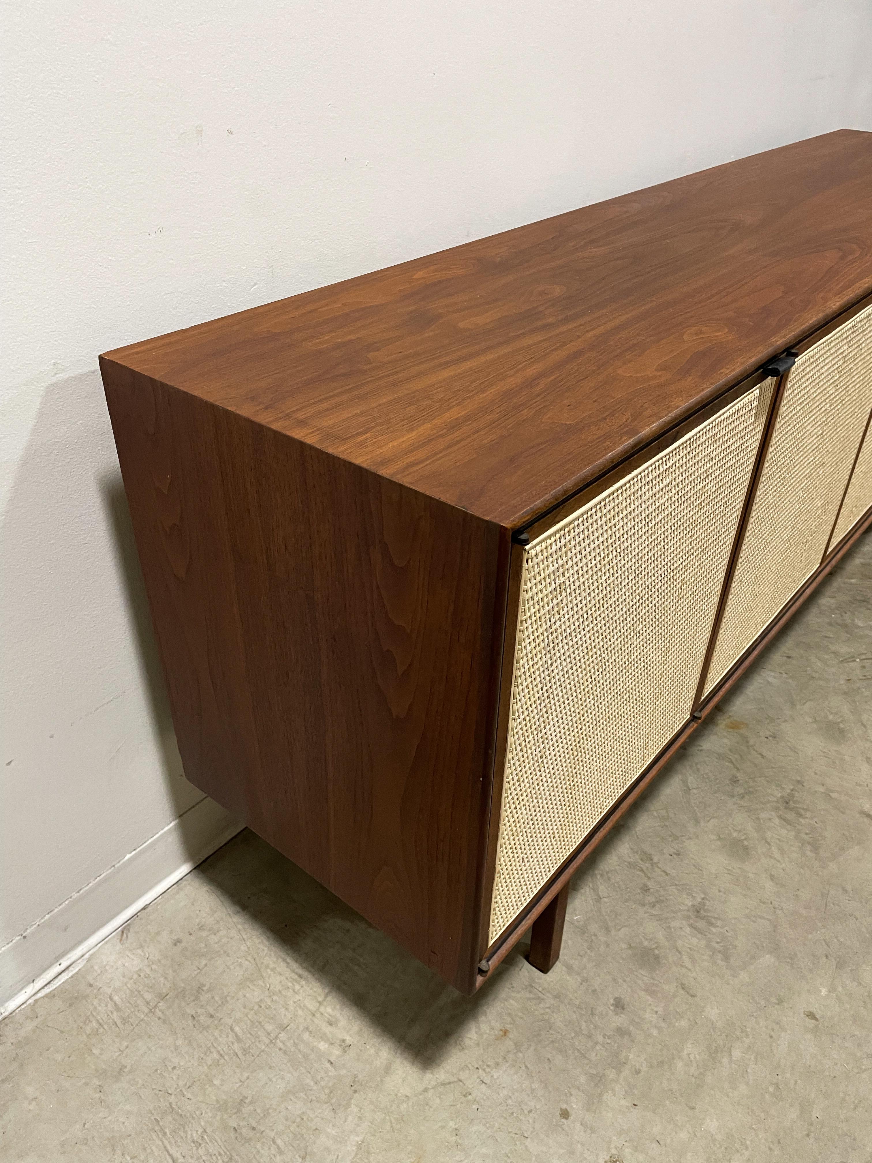 Walnut and Cane Mid Century Modern Credenza by Founders 9