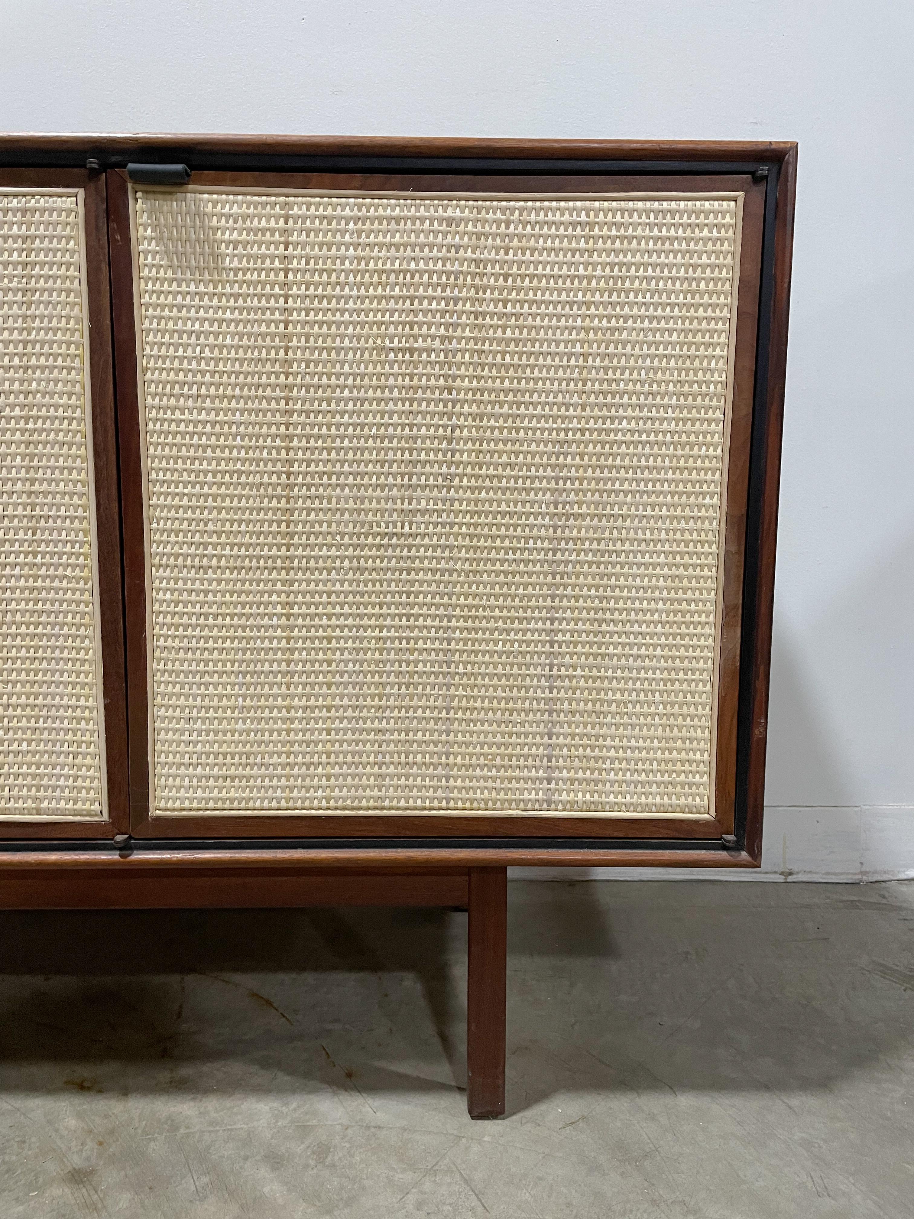 American Walnut and Cane Mid Century Modern Credenza by Founders