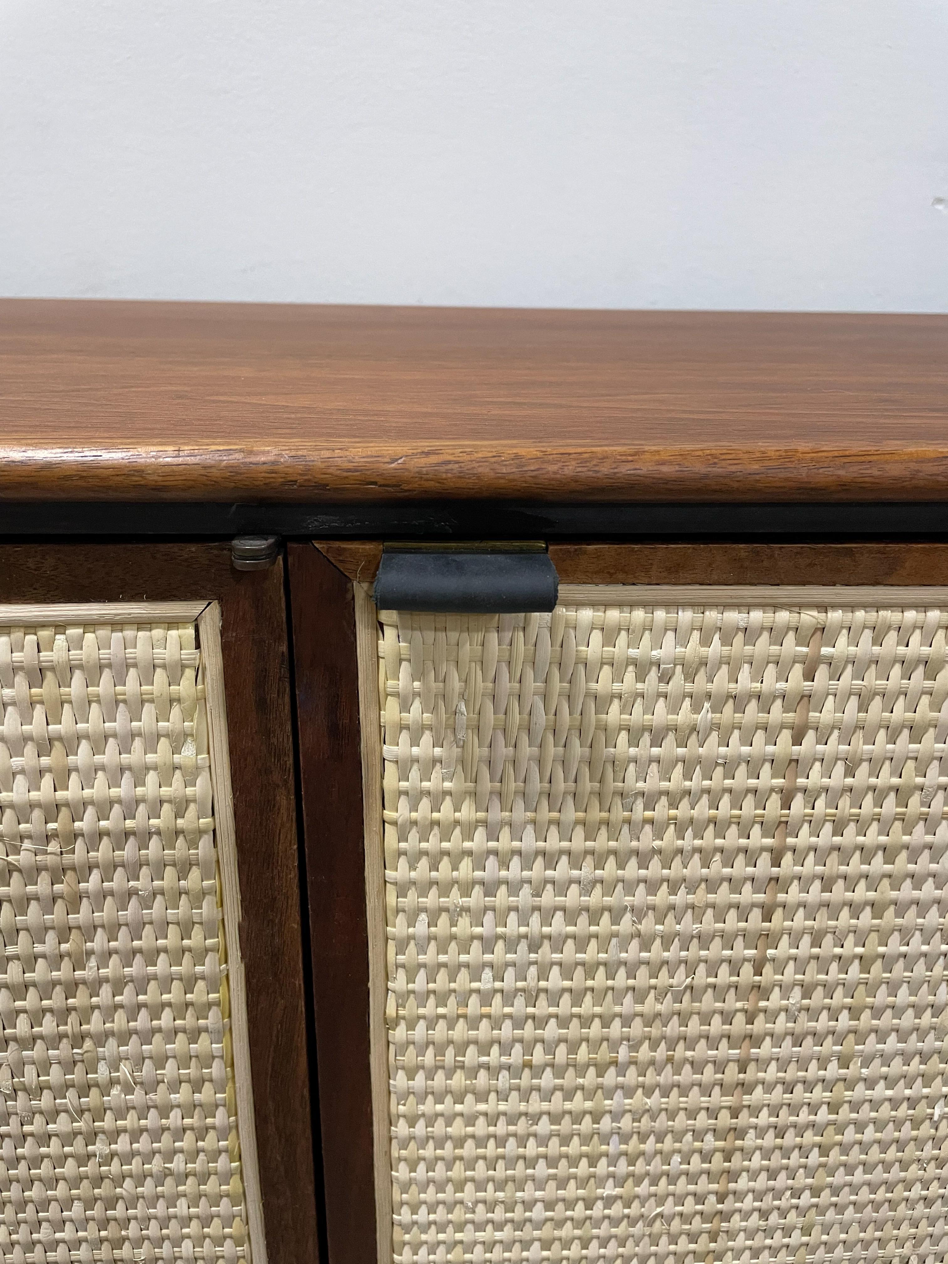 Walnut and Cane Mid Century Modern Credenza by Founders In Good Condition In Kalamazoo, MI