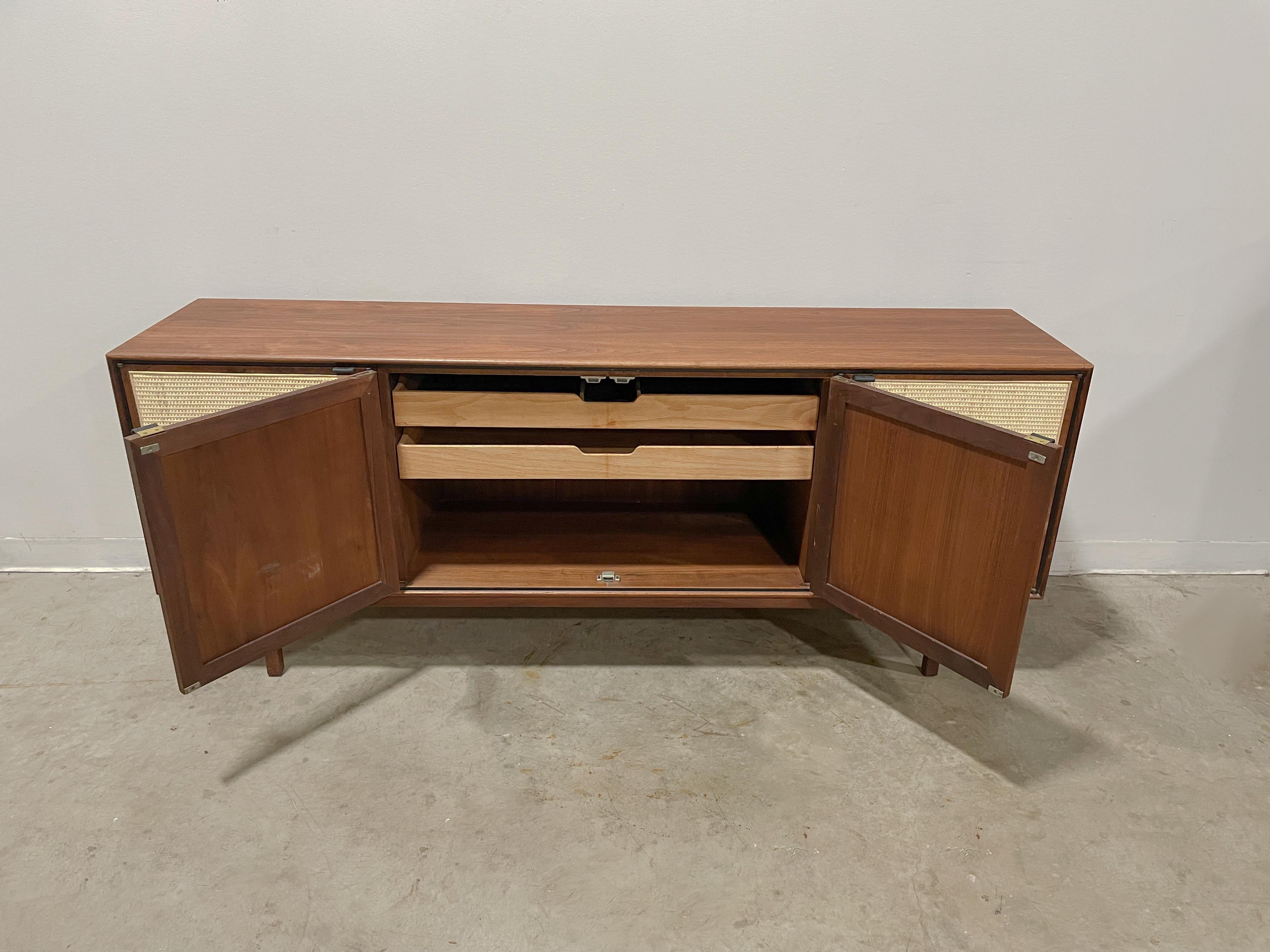 Walnut and Cane Mid Century Modern Credenza by Founders 1
