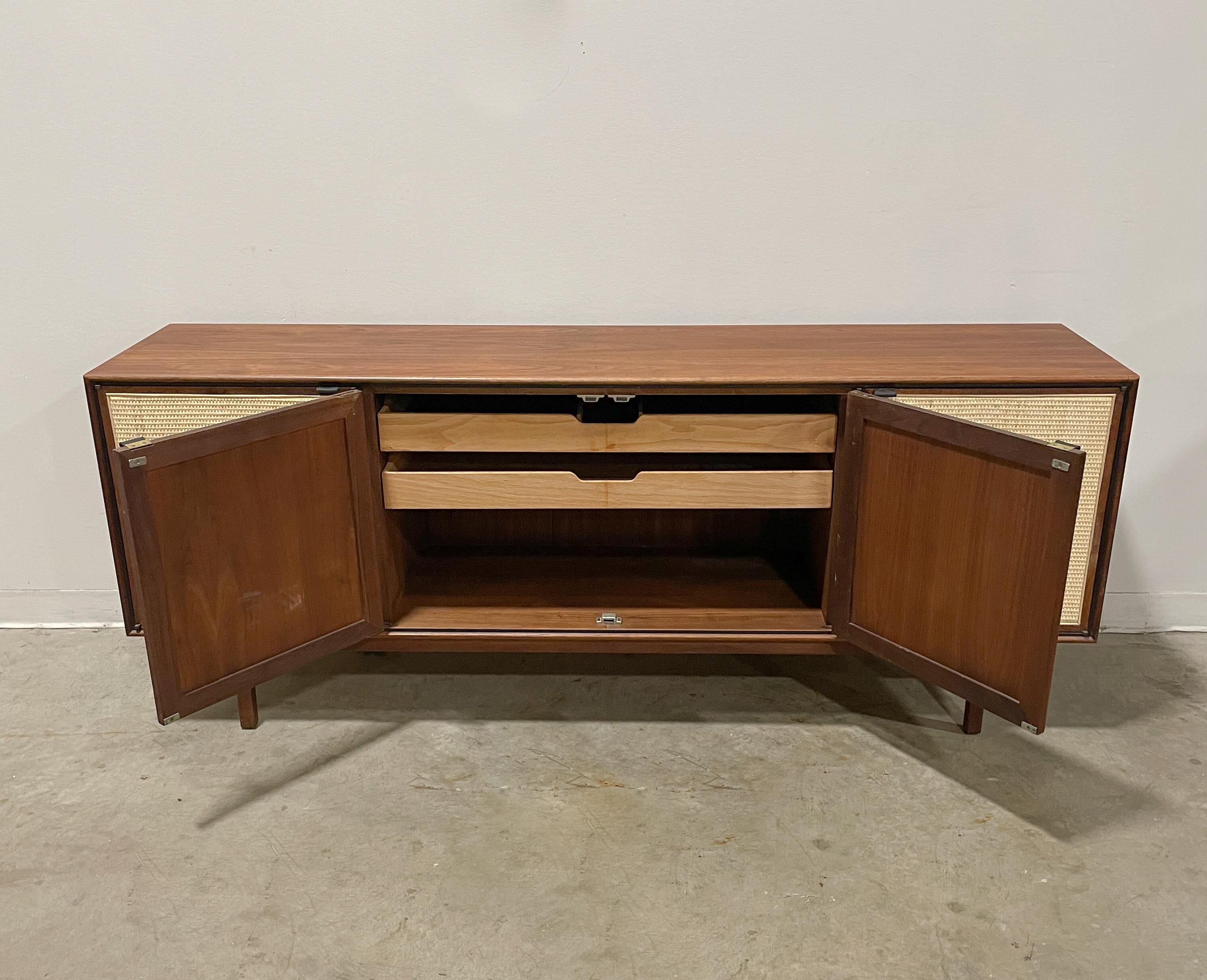 Walnut and Cane Mid Century Modern Credenza by Founders 2