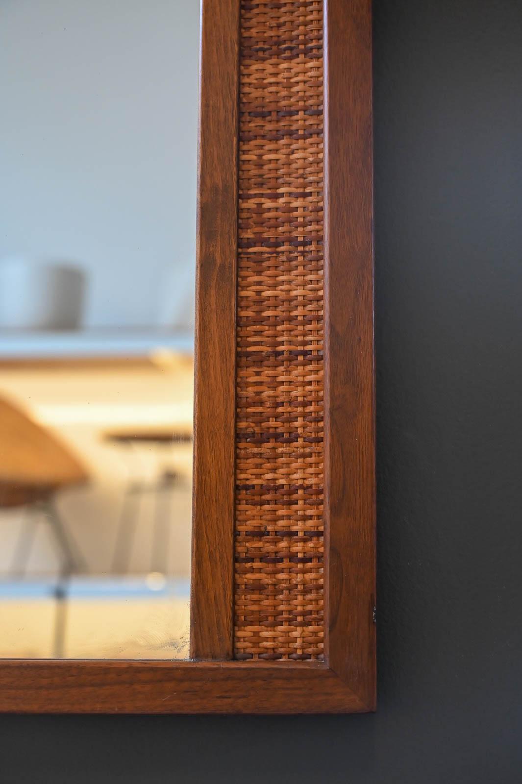 American Walnut and Cane Wall Mirror by Drexel, ca. 1965