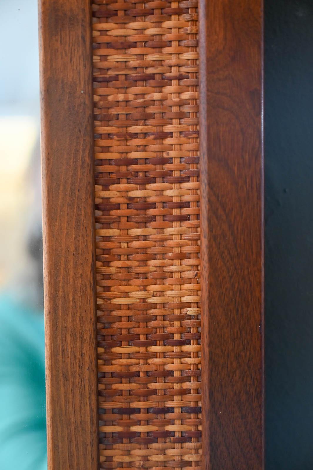 Mid-20th Century Walnut and Cane Wall Mirror by Drexel, ca. 1965
