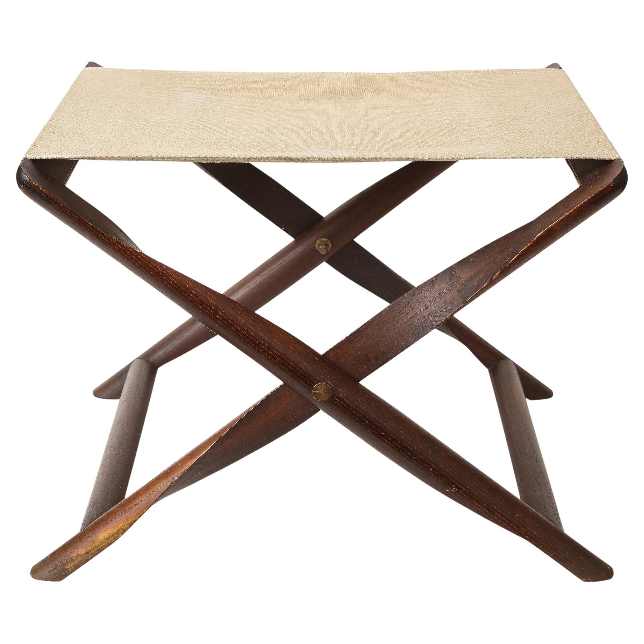 Walnut and Canvas "Propeller" Folding Stool by Kaare Klint For Sale