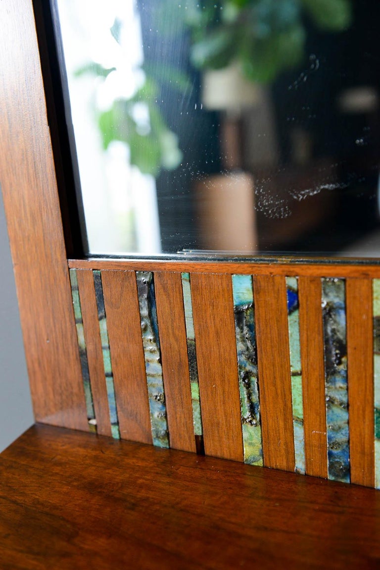 Walnut And Ceramic Tile Floating Shelf Mirror By Harris Strong Circa 1965 At 1stdibs