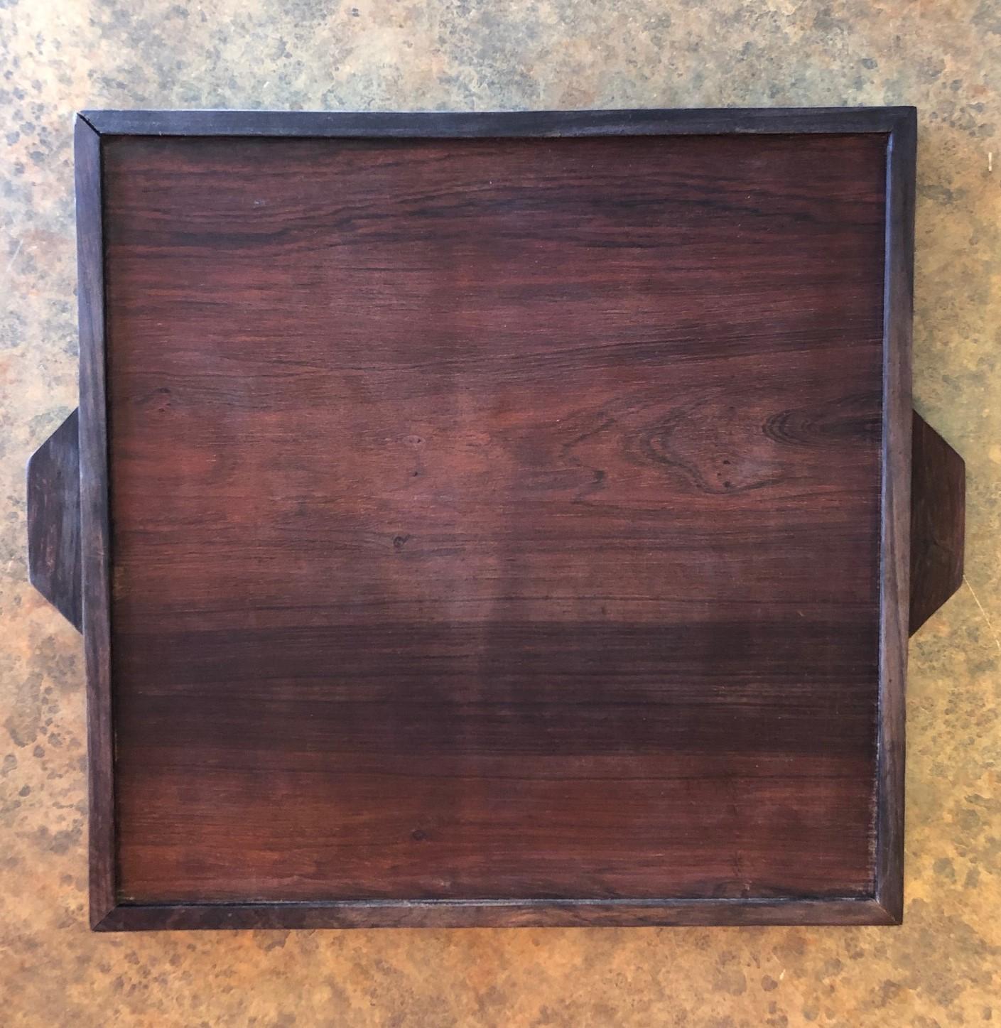 Walnut and Ceramic Tile Scandinavian Tray with Handles In Good Condition For Sale In San Diego, CA
