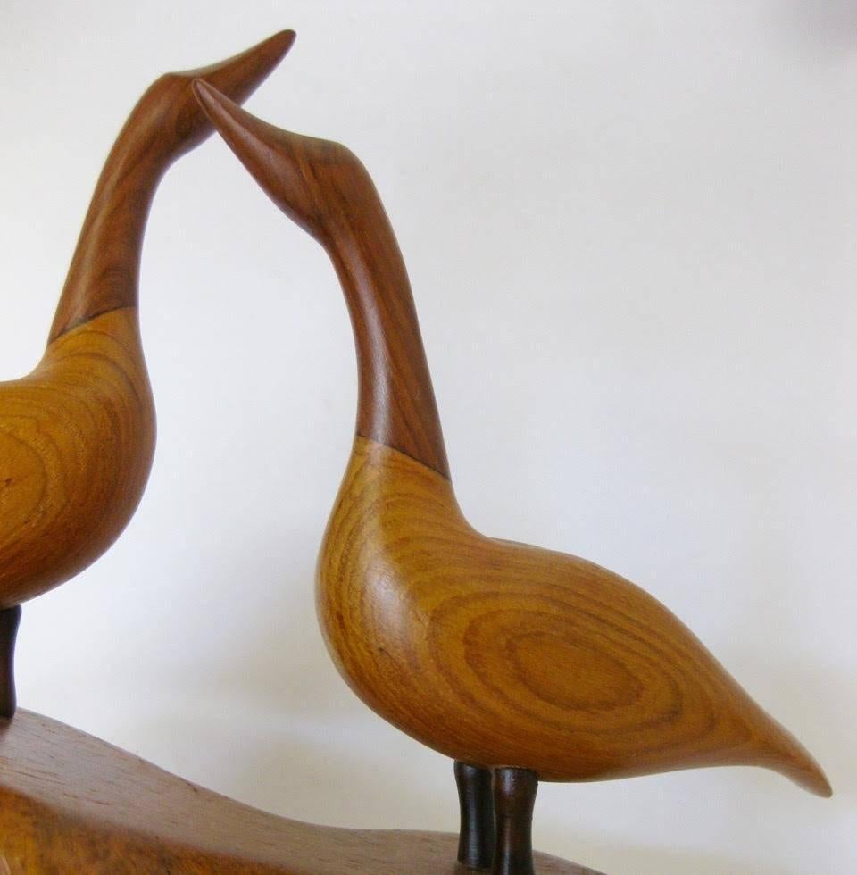 Walnut and Cherry Carved Canadian Geese Sculpture by I. Grantins, Canada In Excellent Condition In Sacramento, CA