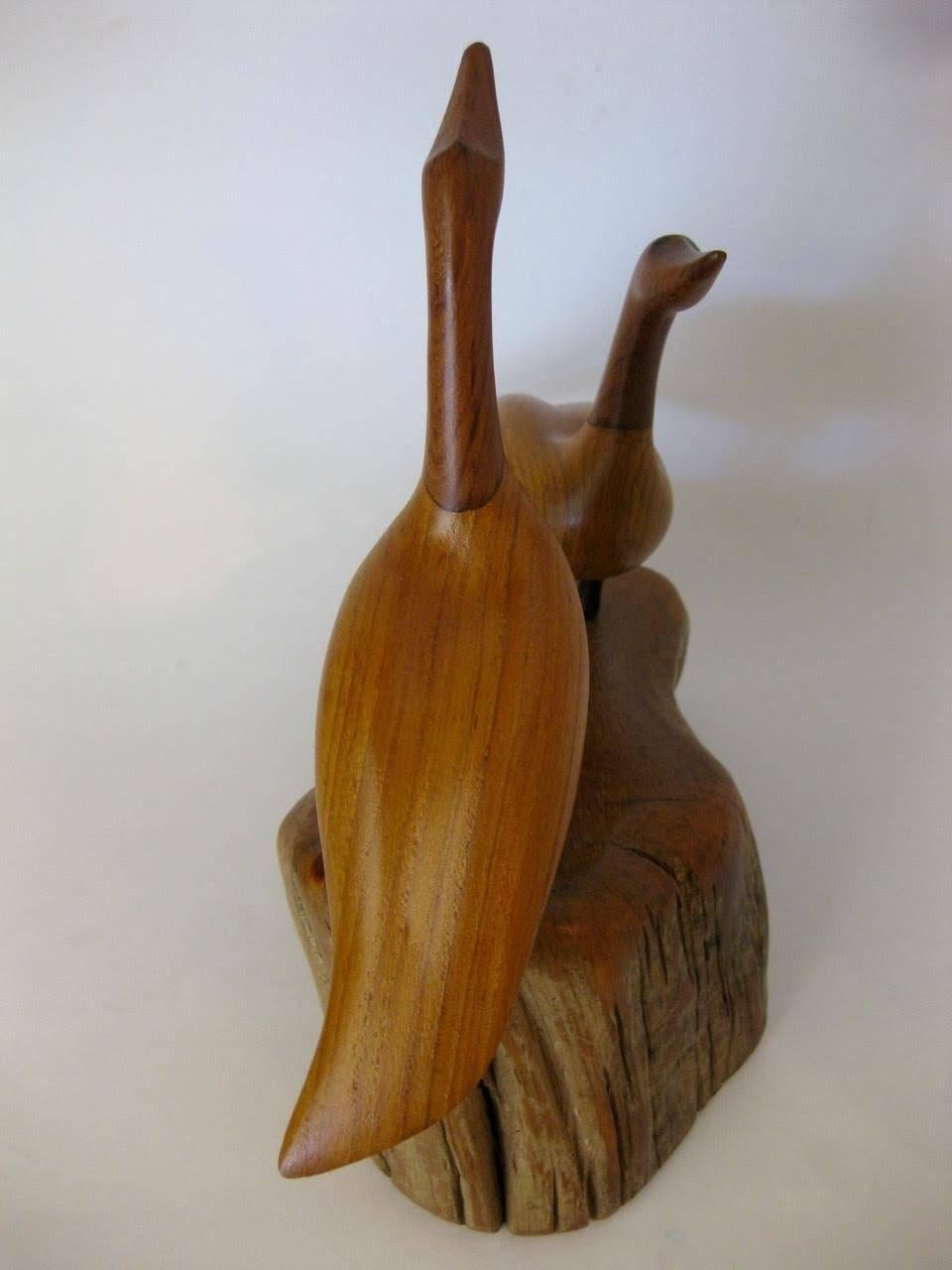 Late 20th Century Walnut and Cherry Carved Canadian Geese Sculpture by I. Grantins, Canada