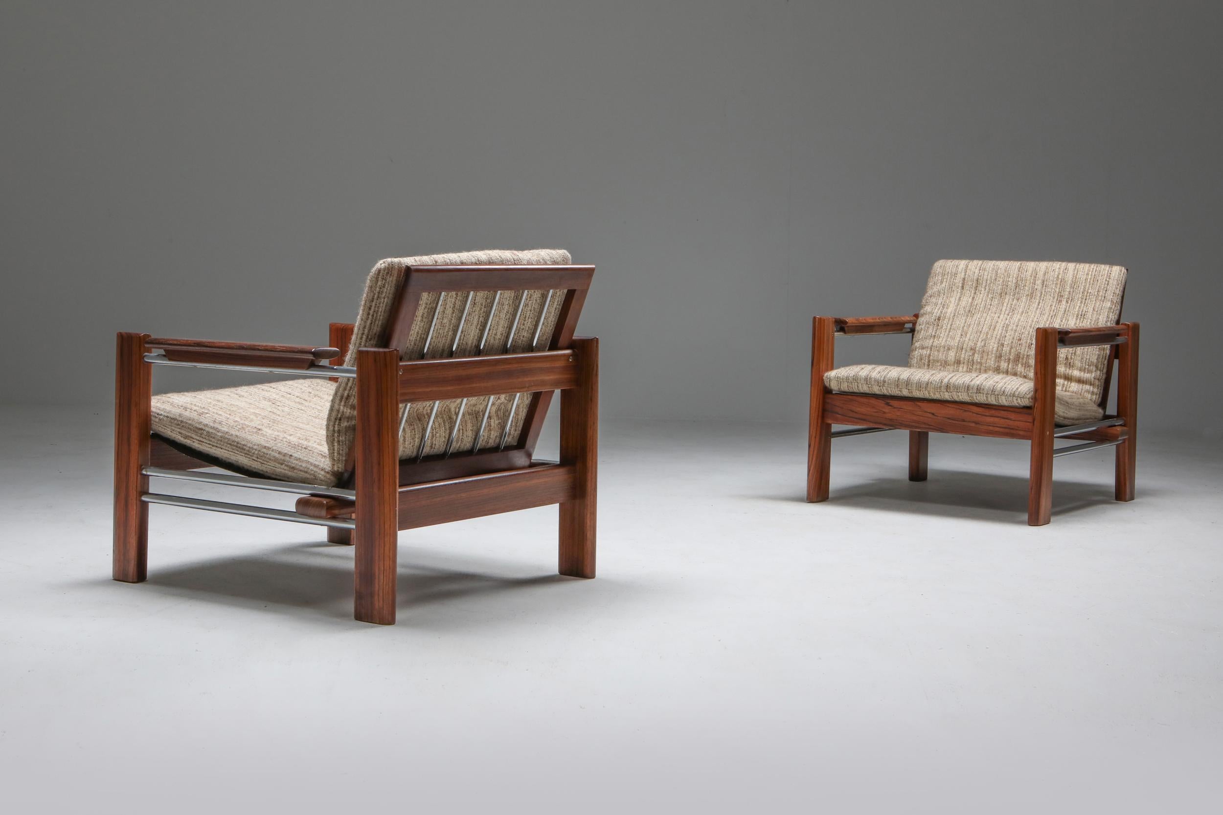 20th Century Walnut and Chrome Easy Chairs by Rob Parry for Gelderland