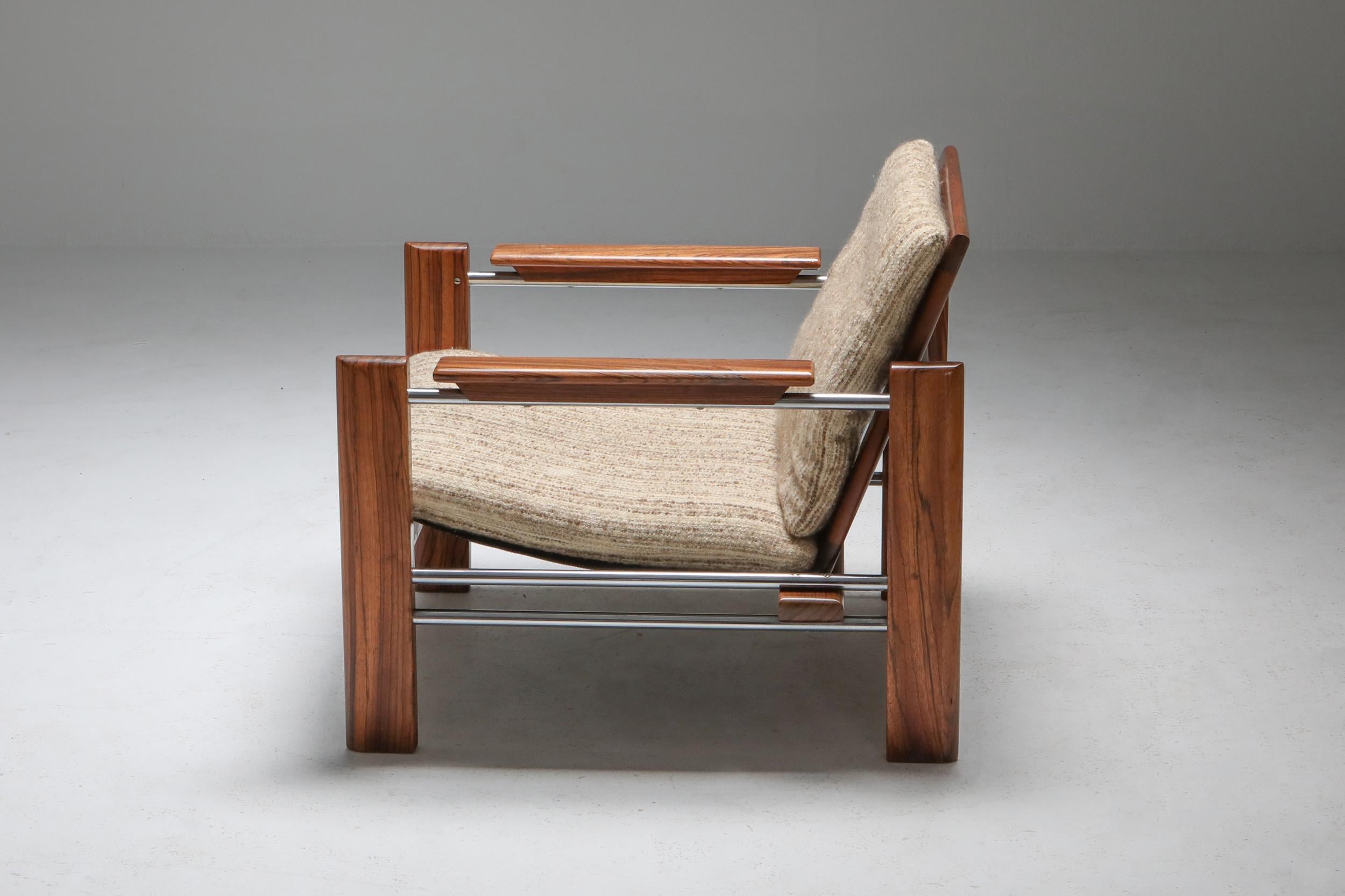 Wool Walnut and Chrome Easy Chairs by Rob Parry for Gelderland