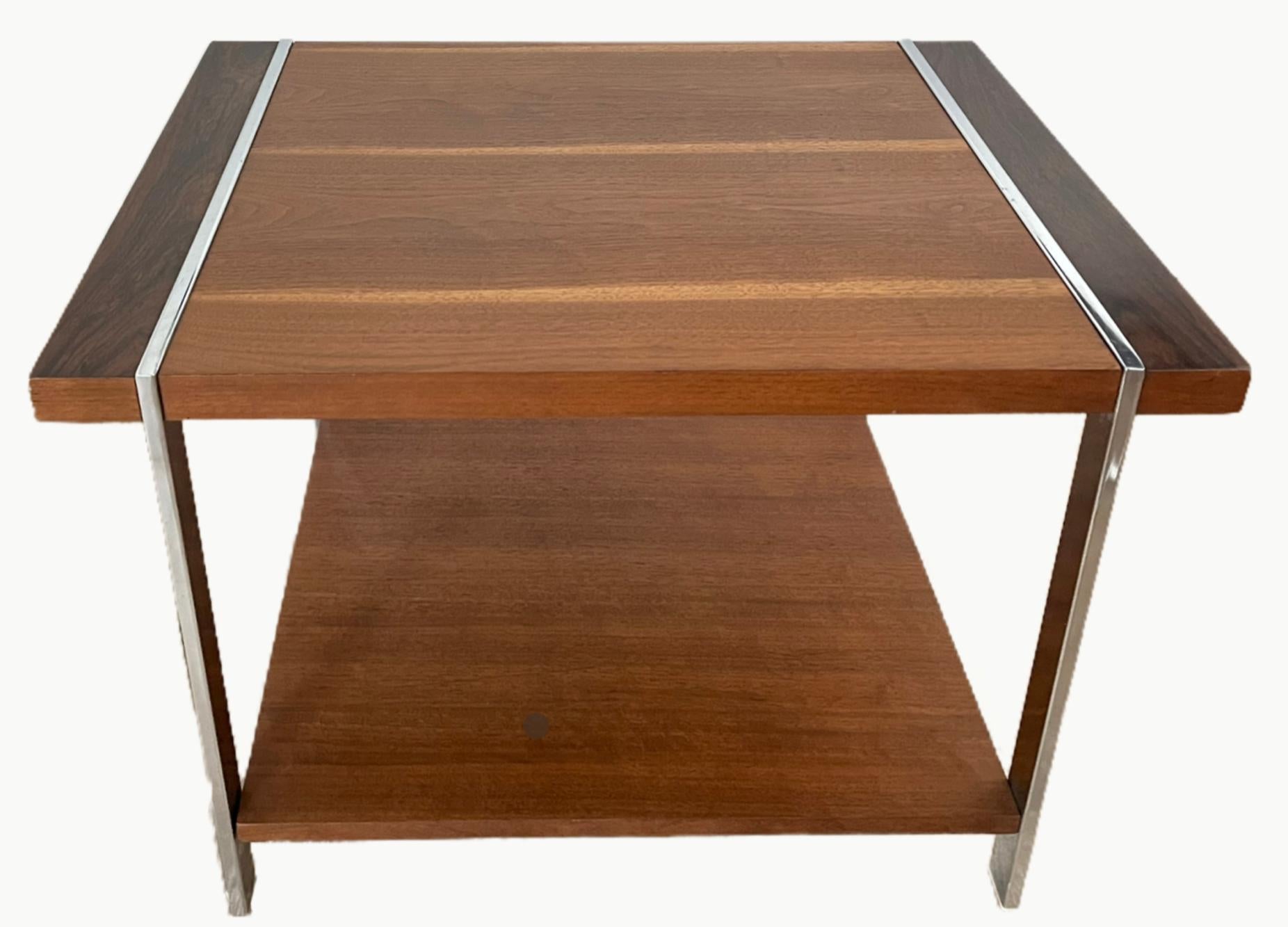 Mid-Century Modern walnut and chrome side table by Lane Furniture.
