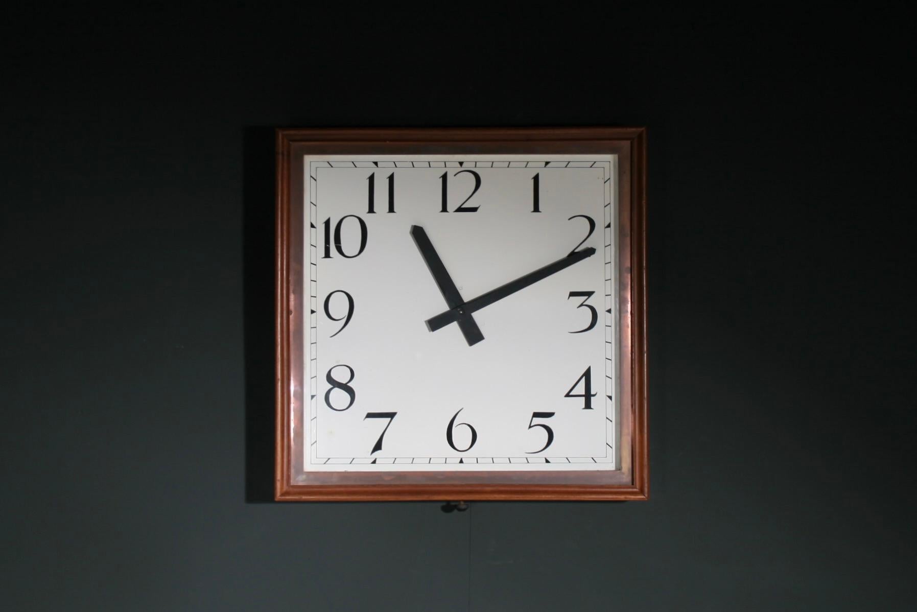Walnut and Copper Wall Clock C.1920 In Good Condition For Sale In Kingsbridge, GB